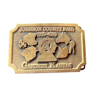 Vintage Johnson County Fair Belt Buckle Gardner, Kansas 1939-1989 50 Years Anniv